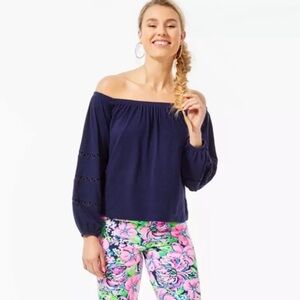 ❗️Lilly Pulitzer Off Shoulder Pom Pom Blouse MSRP $128!